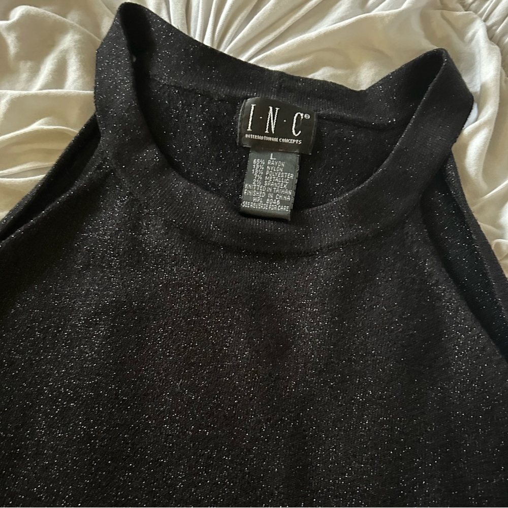 I.N.C. Black sparkly stretch fitted tank top/camisole, L